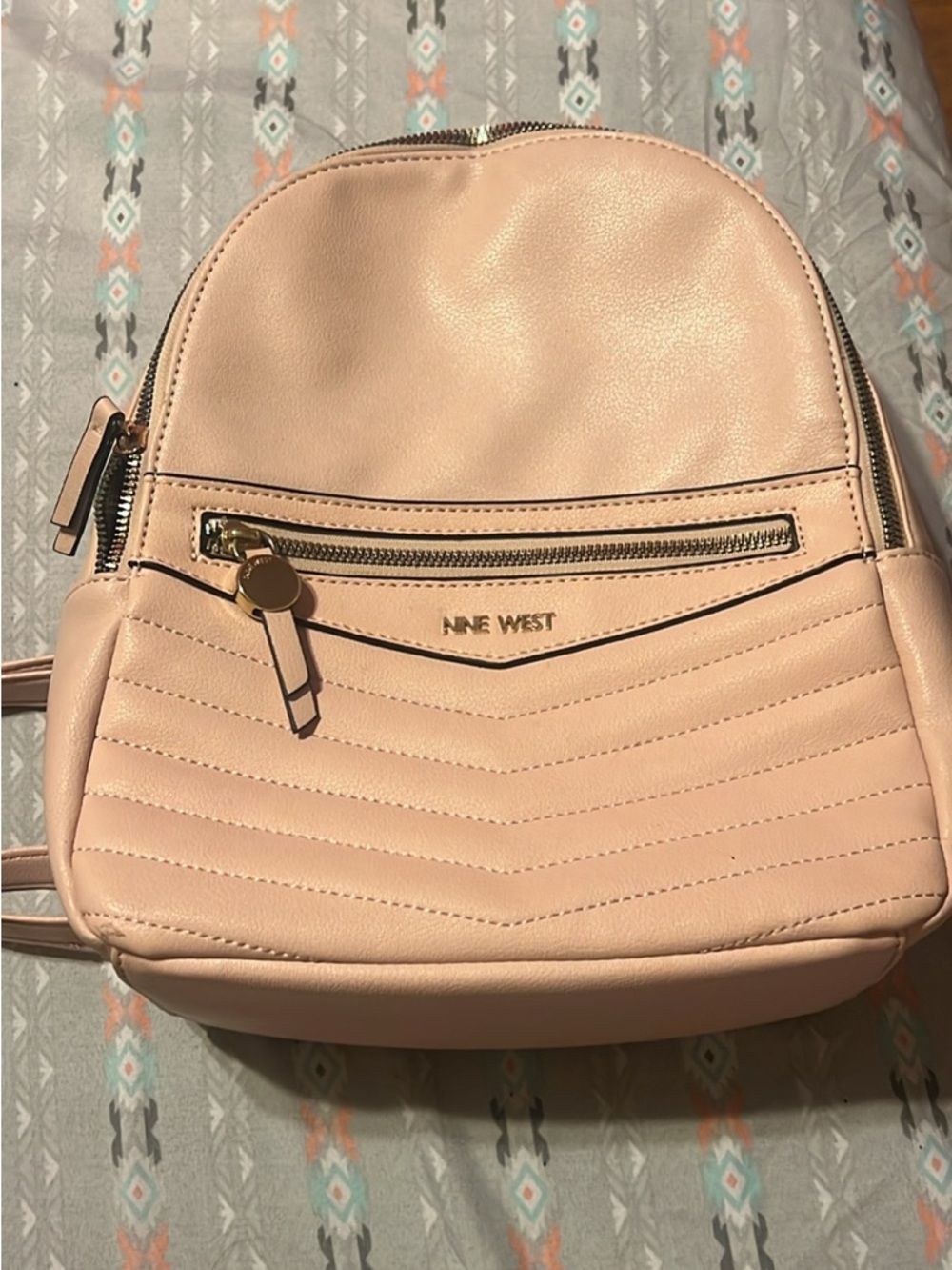Nine West Blush Mini Quilted Backpack with Gold Hardware